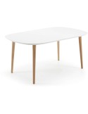 Mesa extensible OQUI ovalada 160(260)x100 cm, blanco y natural - Kave Home