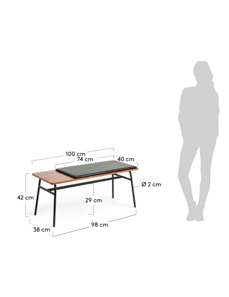 Banco Carabel, acero y chapado de nogal 100 cm - Kave Home; CC0757M46