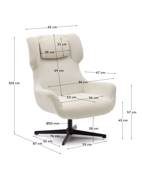 Butaca giratoria Zalina, borreguito blanco - Kave Home; S0900005J33