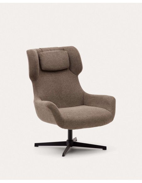 Butaca giratoria Zalina, chenilla marrón, acero Kave Home S0900005BF11