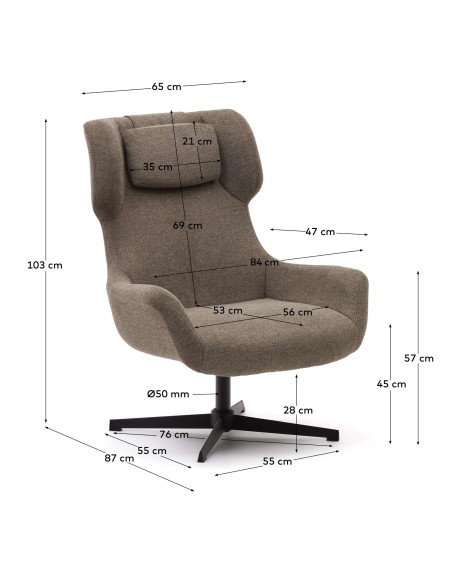 Butaca giratoria Zalina, chenilla marrón, acero Kave Home S0900005BF11