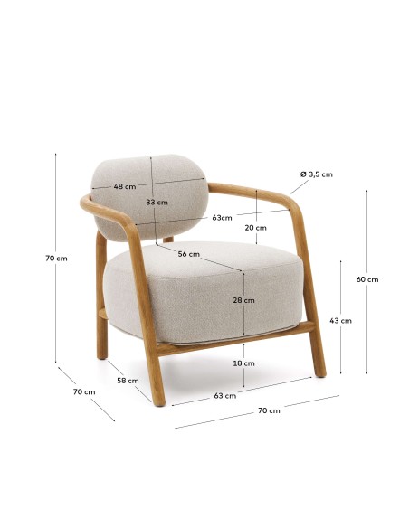 Butaca Melqui beige, roble acabado natural - Kave Home; S0900039JJ12