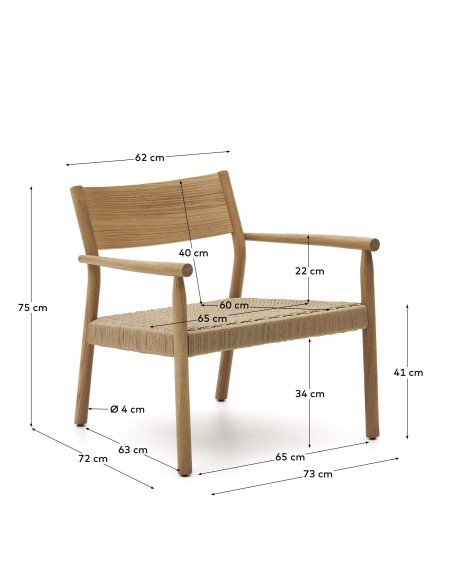 Butaca Yalia, roble natural / cuerda papel - Kave Home; S0900044CP46