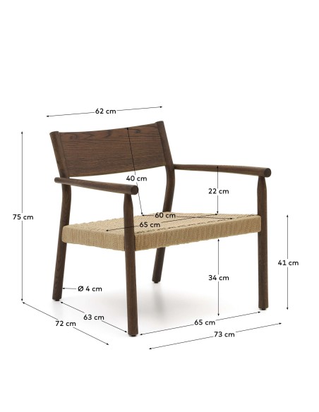 Butaca Yalia, roble nogal / cuerda papel FSC - Kave Home; S0900045CP46