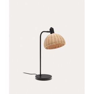 Lámpara de mesa Damila de metal negro y ratán - Kave Home; L0300047RR01 - Vackart, productos de diseño