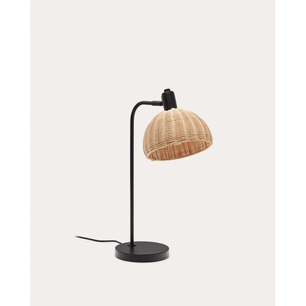 Lámpara de mesa Damila, metal negro y ratán - Kave Home; L0300047RR01