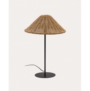 Lámpara de mesa Urania, ratán y metal negro - Kave Home; L0300042FN46