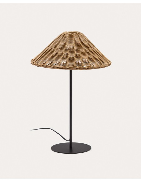 Lámpara de mesa Urania, ratán y metal negro - Kave Home; L0300042FN46