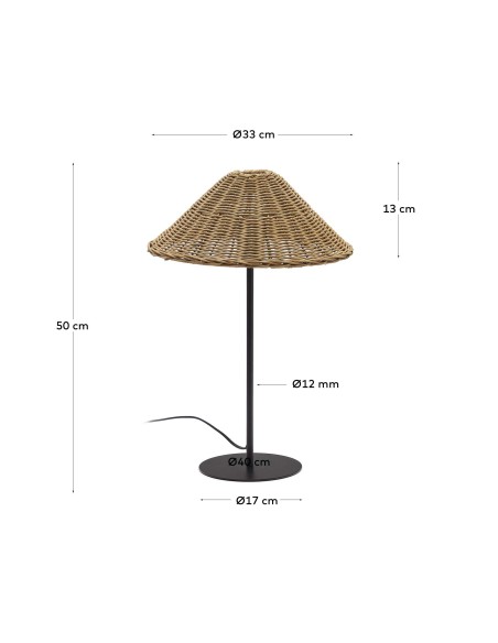 Lámpara de mesa Urania, ratán y metal negro - Kave Home; L0300042FN46