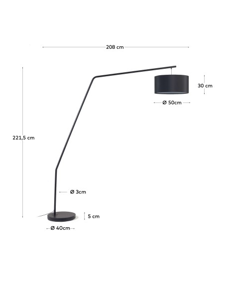 Lámpara de pie Ciana, metal, pantalla algodón - Kave Home; AA8917R01