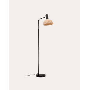 Lámpara de pie Damila de metal negro y ratán - Kave Home; AA8780FN01 - Vackart, productos de diseño