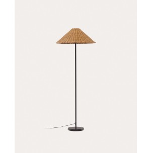 Lámpara de pie Urania de ratán y metal con acabado pintado negro - Kave Home; L0200023FN46 - Vackart, productos de diseño