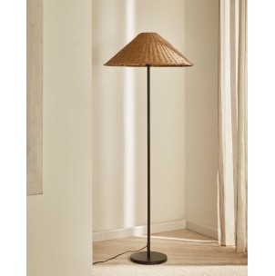Lámpara de pie Urania, ratán y metal negro - Kave Home; L0200023FN46 2