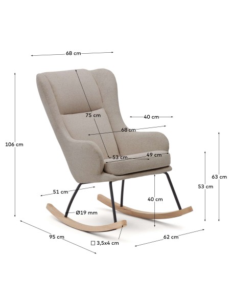 Mecedora Maustin, chenilla beige, acero, madera Kave Home S0900016JJ11