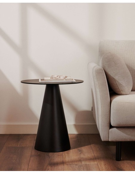 Mesa auxiliar Wilshire, cristal y metal Ø50 cm - Kave Home; T0500003