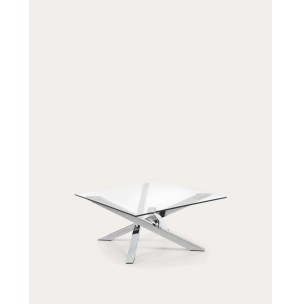 Mesa de centro Kamido cristal y patas de acero acabado cromado 90 x 90 cm - Kave Home; C369C07 - Vackart, productos de diseño