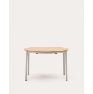 Mesa extensible redonda Montuiri chapa de roble y patas de acero acabado gris Ø 120 (200) cm - Kave Home; T0300021MM40 - Vackart, productos de diseño