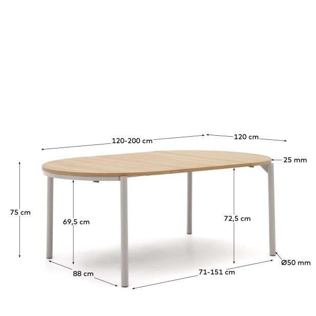 Mesa exten Montuiri, roble / acero Ø120(200) cm Kave Home T0300021MM40 Mesa exten Montuiri, roble / acero Ø120(200) cm Kave Home T0300021MM40