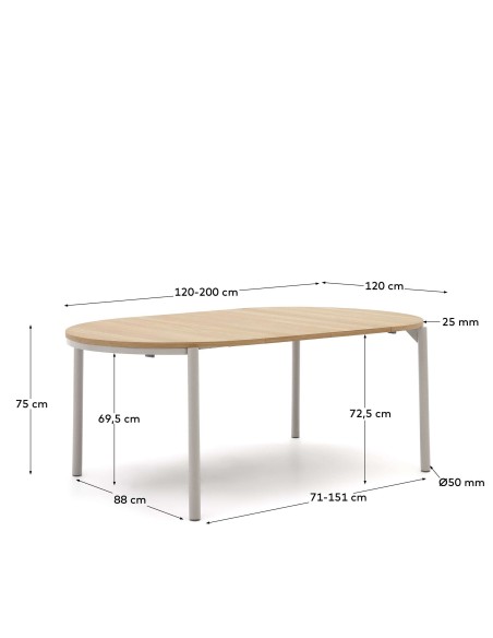 Mesa exten Montuiri, roble / acero Ø120(200) cm Kave Home T0300021MM40