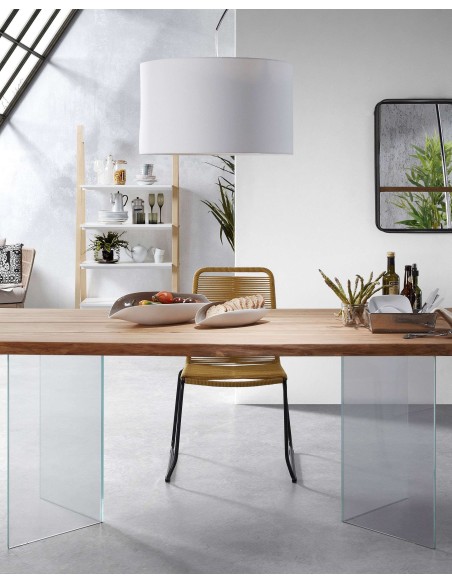 Mesa Lotty, roble natural, cristal 220 x 100 cm - Kave Home; C947M40