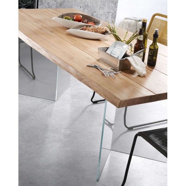 Mesa Lotty, roble natural, cristal 220 x 100 cm - Kave Home; C947M40 Mesa Lotty, roble natural, cristal 220 x 100 cm - Kave Home; C947M40