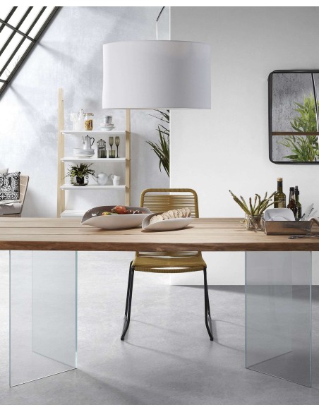 Mesa Lotty, roble natural, cristal 220 x 100 cm - Kave Home; C947M40