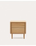 Mesita de noche Lenon 2 cajones de madera y chapa de roble 50 x 55 cm FSC MIX Credit - Kave Home