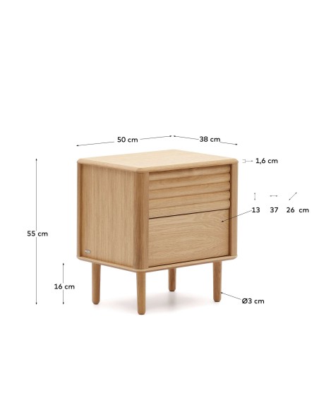 Mesita noche Lenon 2 cajones, roble 50x55 cm - Kave Home; N1200008MM40