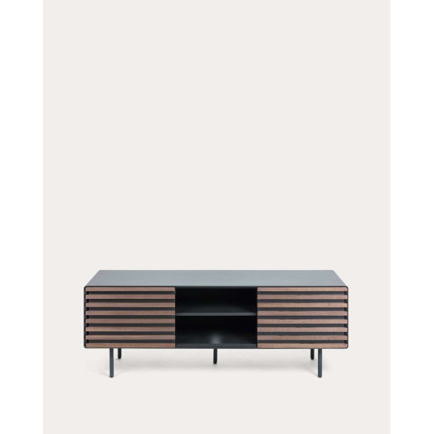 Mueble TV Kesia 2P, nogal y acero negro 162x58 cm - Kave Home MH002L02
