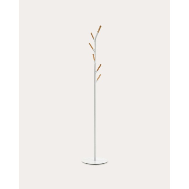 Perchero Nerb acero blanco, madera natural 175 cm - Kave Home; A784E05