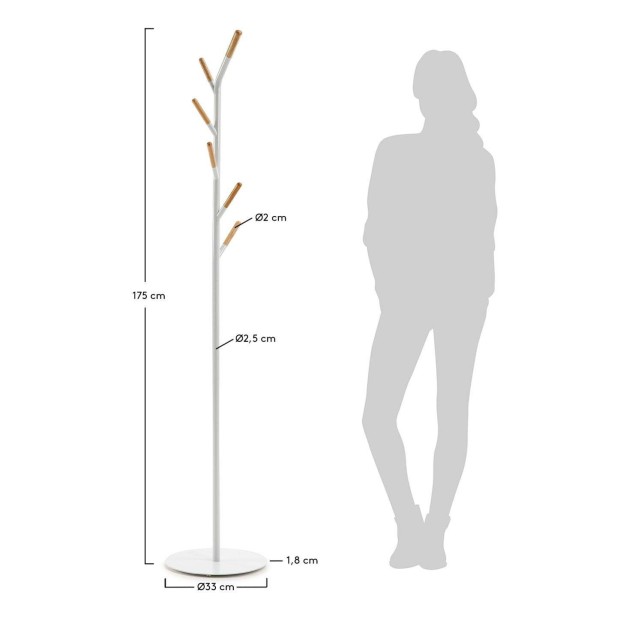 Perchero Nerb acero blanco, madera natural 175 cm - Kave Home; A784E05