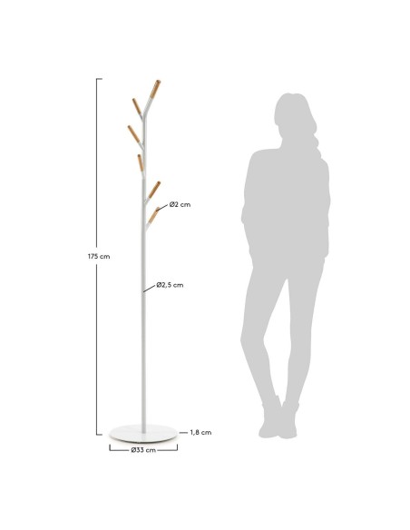 Perchero Nerb acero blanco, madera natural 175 cm - Kave Home; A784E05