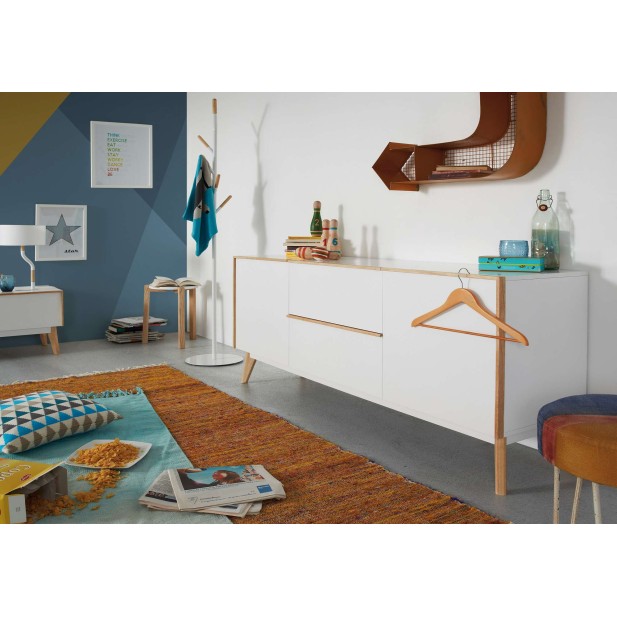 Perchero Nerb acero blanco, madera natural 175 cm - Kave Home; A784E05