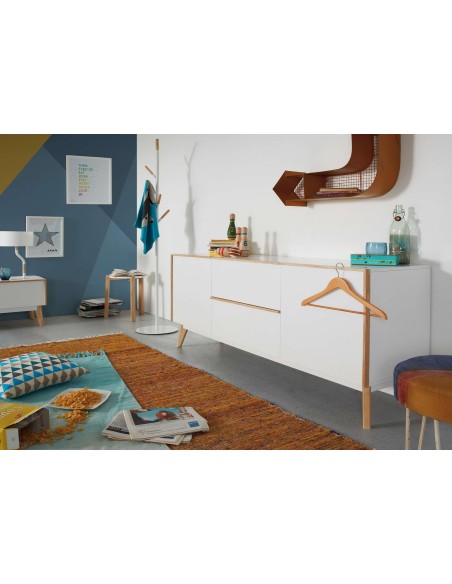 Perchero Nerb acero blanco, madera natural 175 cm - Kave Home; A784E05