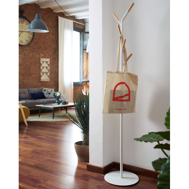 Perchero Nerb acero blanco, madera natural 175 cm - Kave Home; A784E05