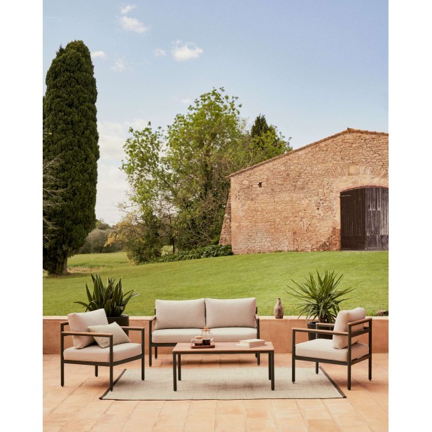 Set Aiguafreda sofá 2P, 2 sillones, mesa FSC - Kave Home; J1600010JJ03