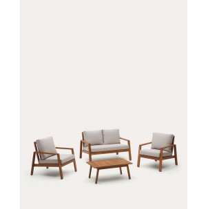 Set Frares de sofá 2 plazas, 2 sillones y mesa de centro de madera maciza acacia FSC 100% - Kave Home; J1600012JJ12 - Vackart, productos de diseño