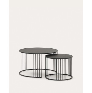 Set Hadar de 2 mesas auxiliares nido cristal templado y metal pintado negro Ø75cm / Ø 45cm - Kave Home; T0600006 - Vackart, productos de diseño