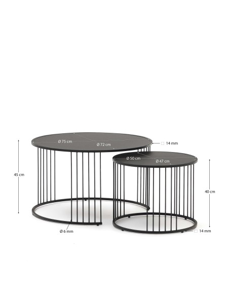 Set Hadar 2 mesas nido cristal / metal Ø75 / Ø45 cm Kave Home T0600006