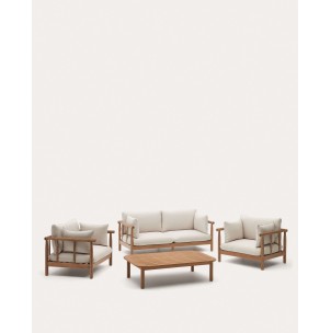 Set Sacova de 2 sillones, sofá 2 plazas y mesa de centro madera maciza eucalipto FSC 100% - Kave Home; J2100007JJ12 - Vackart, productos de diseño.