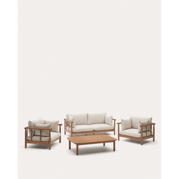 Set Sacova 2 sillones, sofá 2P y mesa madera FSC Kave Home J2100007JJ12