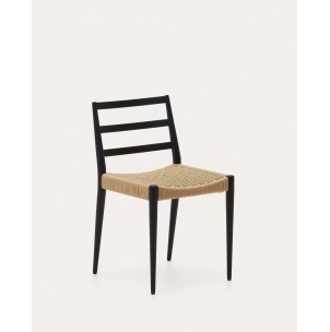 Silla Analy de madera maciza de roble con acabado negro y asiento de cuerda FSC 100% - Kave Home; C0100127CP46 - Vackart, productos de diseño