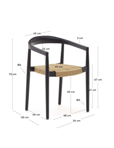 Silla exterior Ydalia, madera teca negra, ratán Kave Home J0600076SS46