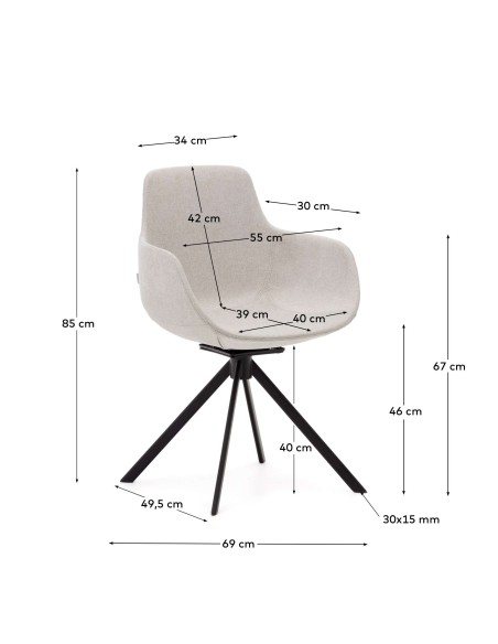 Silla giratoria Tissiana, chenilla beige - Kave Home; C0200007BF12