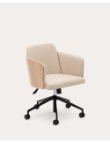 Silla de escritorio Madai de chenilla beige y chapa fresno acabado natural FSC MIX Credit - Kave Home