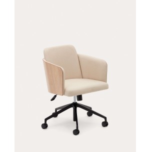 Silla de escritorio Madai de chenilla beige y chapa fresno acabado natural FSC MIX Credit - Kave Home; C0200001KY12 - Vackart, productos de diseño