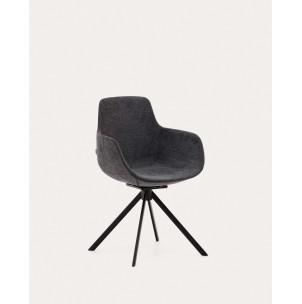 Silla escritorio giratoria autoretorno Tissiana chenilla gris oscuro y aluminio negro mate - Kave Home; C0200007BF15 - Vackart, productos de diseño