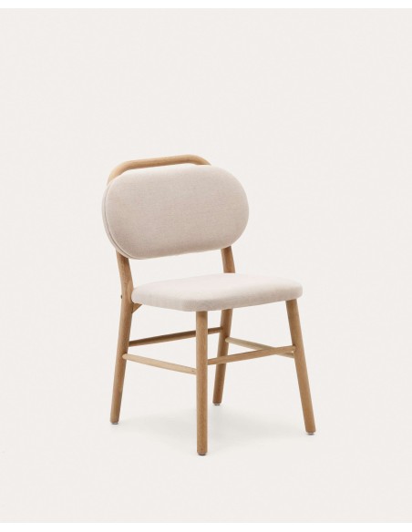 Silla Helda chenilla beige, madera roble - Kave Home; C0100010MY12