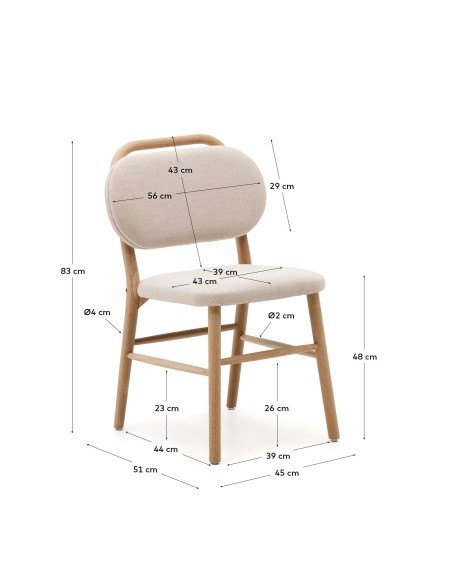 Silla Helda chenilla beige, madera roble - Kave Home; C0100010MY12