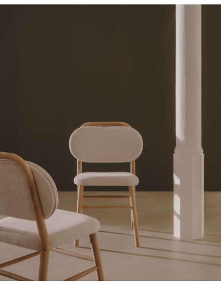 Silla Helda chenilla beige, madera roble - Kave Home; C0100010MY12